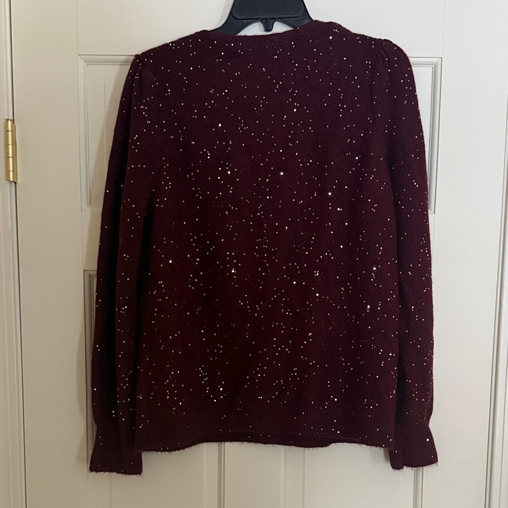 Loft Maroon V-Neck Sweater with Sequin Details NWT - Picture 3 of 3